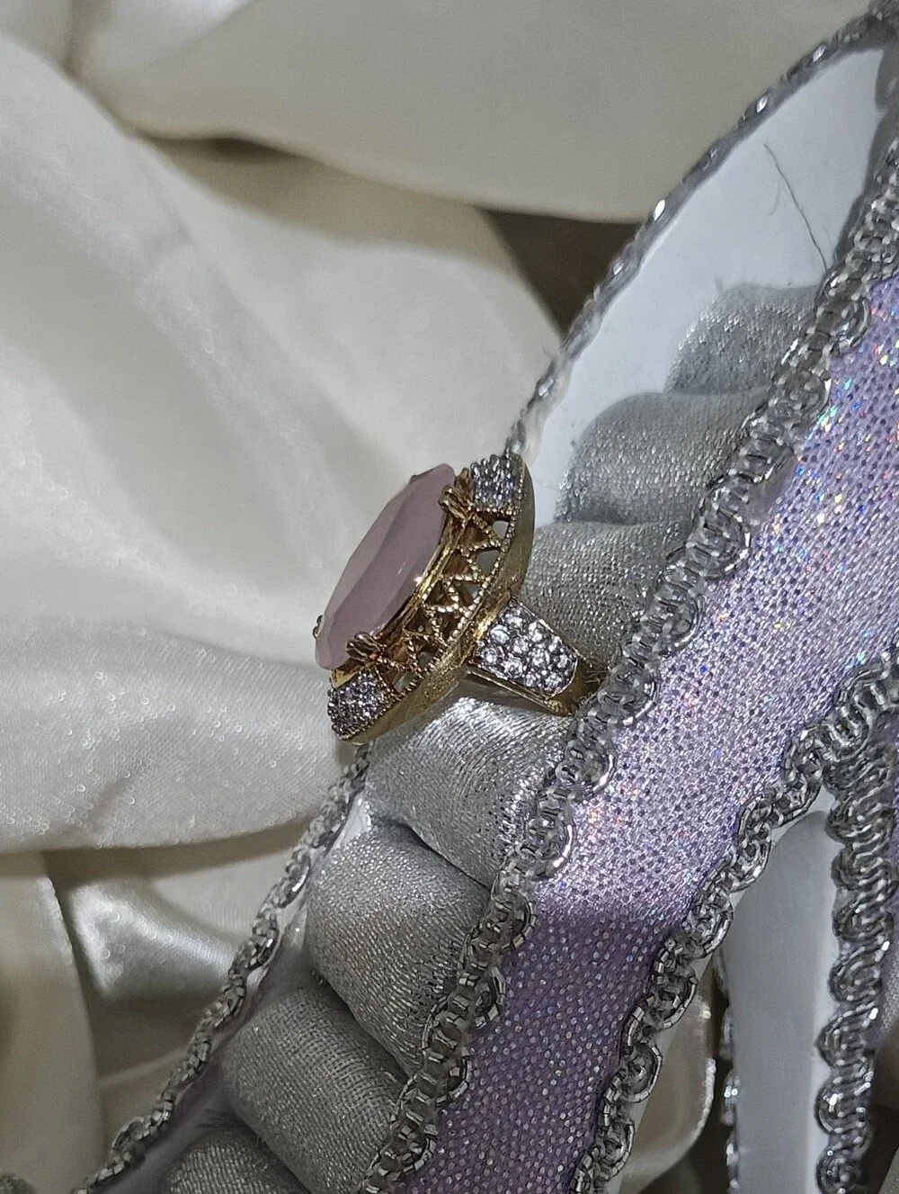 VTG Sterling Silver & Gold Wash Rose Quartz Cocktail Ring